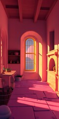 Wall Mural - Pink Room with Window and Fireplace View