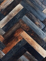 Wall Mural - Detailed Close-up of Dark Herringbone Wood Flooring with Light Gray and Brown Stripes, Texture Emphasis