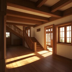 Poster - Wooden Staircase in a Modern Home Interior