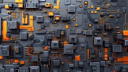 Poster - Gray-orange abstract background or PC wallpaper in cyber ship hull style. AI generative.