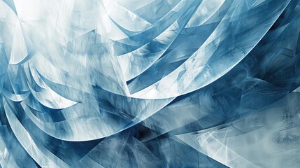 Poster - A dynamic abstract wallpaper with flowing geometric shapes in shades of blue and silver, creating a sense of movement and depth.