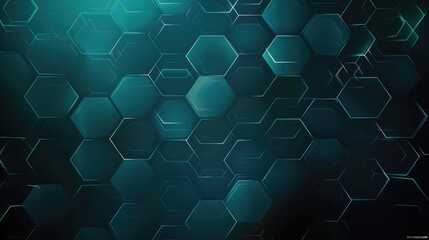 Poster - A sleek abstract PC wallpaper with interlocking hexagonal patterns in a gradient of teal to dark blue, highlighted by subtle light effects.