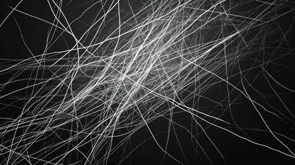 Poster - Abstract white lines chaos on black background.