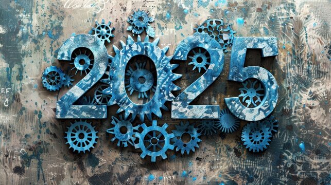 The number 2025 formed by a series of interlocking gears, symbolizing industry and innovation.
