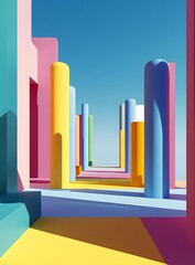 Abstract Colorful 3D Architecture With Bright Shapes