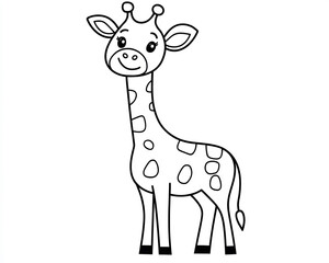 Wall Mural - Kawaii giraffe black and white minimalist illustration for children's coloring book on white background