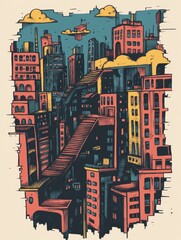 Poster - Gravity's Dream. A Surreal Cityscape Defying Reality