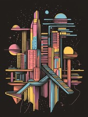 Poster - Gravity's Dream. A Surreal Cityscape Defying Reality