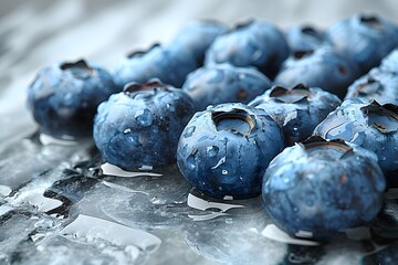 Wall Mural - Close-Up of Fresh Blueberries with Water Droplets on Ice - Ideal for Food, Beverage, and Still Life Photography