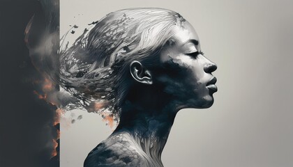 Wall Mural -  A poster featuring a blonde woman, with the image rendered in negative colors. The woman's h