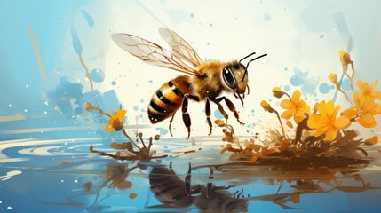 A bee dancing communicatively flat design front view hive theme water color Complementary Color Scheme