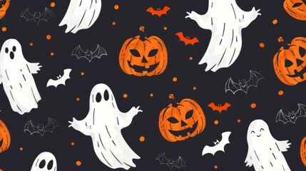 Wall Mural - A spooky pattern featuring pumpkins, bats, and ghosts.