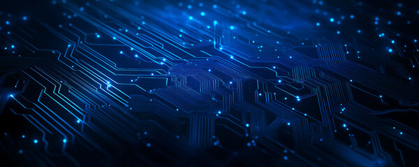 Wall Mural - Abstract blue digital background with circuit board elements and glowing lights, representing technology and innovation in computer engineering.