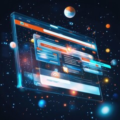 Wall Mural - A 3D browser window with search results floating in space, symbolizing infinite possibilities of a search engine