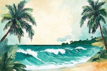 Poster - tropical background with palm trees