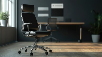 Poster - Empty office chair with a 3D search bar, representing the quest for career advancement and new job opportunities