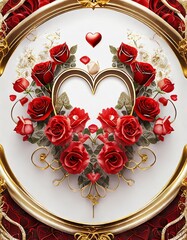 Canvas Print - red rose and golden heart