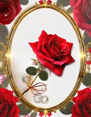 Canvas Print - red rose and golden heart