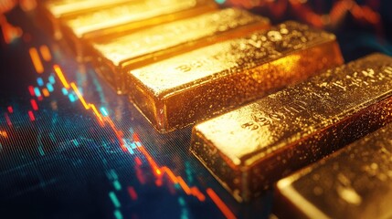 Poster - Gold bars on a chart with rising and falling stock prices, providing a striking contrast with space for text