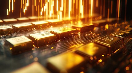 Poster - Gold bars on a chart with rising and falling stock prices, providing a striking contrast with space for text