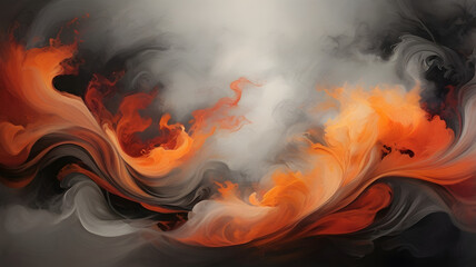 Poster - ethereal ink dance: abstract artwork of swirling orange, grey and white ink, resembling a celestial 