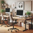 © Nhung - Warm modern dual desk home office interior for creative remote workspace
