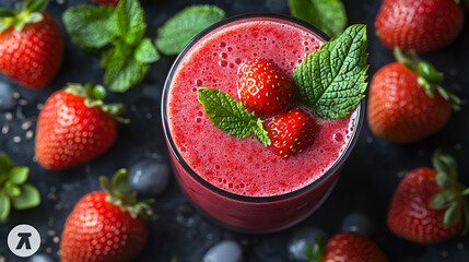 Poster - Delicious Strawberry Smoothie with Fresh Mint for Your Next Recipe or Blog Post