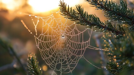 Wall Mural - spider web with dew drops