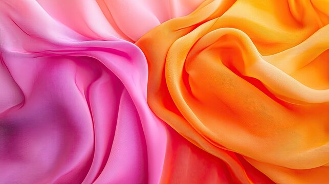 A layered background of orange and pink fabrics, their smooth surfaces and vibrant colors blending to create a striking visual composition.