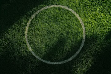 A green field with a white circle in the middle