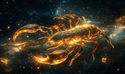 Mystical Scorpio: Enchanting Cosmic Scorpion Radiating Magical Light in Space. AI-Generated Abstract Zodiac Art for Captivating Web Designs and Marketing. Dreamy 4K Wallpaper Blending Astrology and Fu