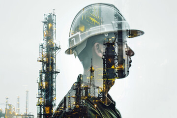 Wall Mural - Industrial Worker Silhouette with Refinery