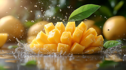 Poster - Fresh Mango Splashing in Water - Perfect for Your Tropical Designs