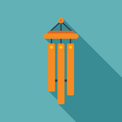 Wall Mural - Minimalist flat design wind chime hanging with a long shadow on a turquoise background