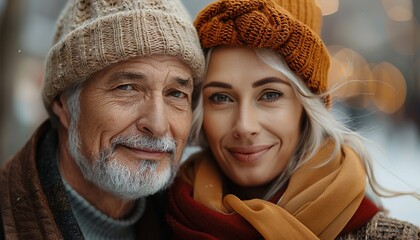 Poster - Active elderly couple on trip together, during spring day. 