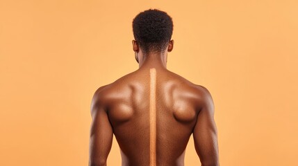 A man suffering from a severe back itch caused by dry skin