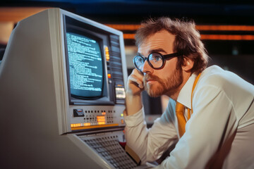 Old-School Computing, Geek from the 1980s with Vintage Tech