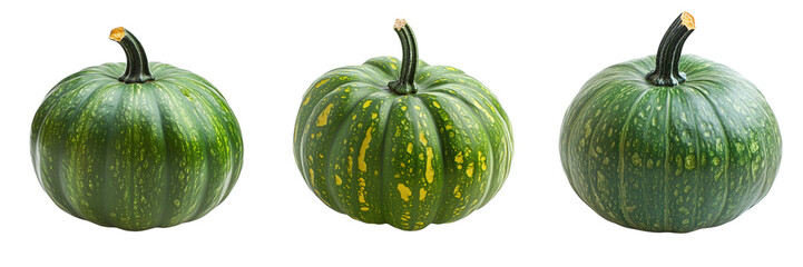 Wall Mural - Set of single vibrant green pumpkin isolated on a transparent background