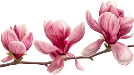 Sticker - A beautiful branch with pink magnolia flowers in full bloom. Each petal showcases delicate shades of pink and white. This stunning floral image captures the essence of spring. AI