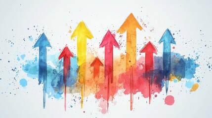 Wall Mural - Hand-drawn watercolor arrows pointing to key points on a presentation slide.