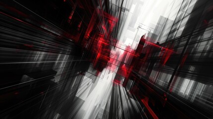 Poster - A dynamic abstract artwork featuring sharp black and red lines intersecting, creating a sense of movement and intensity.