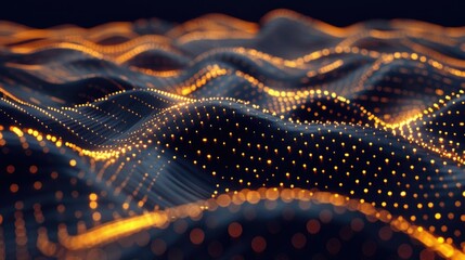 Poster - A digital abstract representation of undulating waves of light and particles, symbolizing data flow and technology.