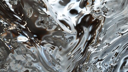 Poster - Liquid metal forms abstract shapes, reflecting light and creating a fluid, futuristic aesthetic.