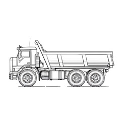 Wall Mural - Line art illustration of a dump truck in side view.