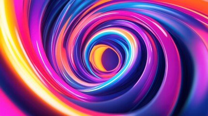 Wall Mural - Dynamic spiral pattern vibrant neon colors abstract design empty white background