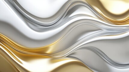 Poster - Metallic texture shiny gold and silver waves abstract design empty white background