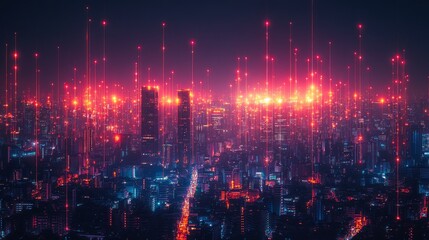 Aufkleber - A stunning cityscape is transformed into a vibrant display of lights and energy, showcasing a breathtaking blend of technology and urban beauty