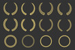 © Mobin - Gold laurel wreath, winner award set vector illustration. Golden branch of olive leaves or stars of victory symbol, insignia emblem decoration design, triumph honor champion prize isolated on white