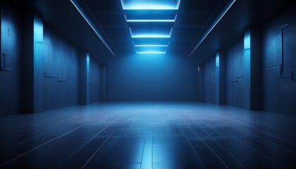 Abstract Empty Space Dark Blue Illumination in Modern Grunge Hall