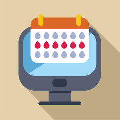 Poster - calendar on a computer screen is highlighting the menstrual cycle with red drops, making it easy to 